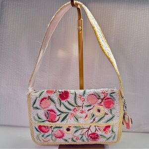 Handmade Beaded Peach Shoulder Bag + Peach Bag Charm NWT